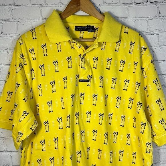 CHIPSHOT Golf All Over Print Golf Polo Short Sleeve Shirt Men's Large Yellow - Picture 2 of 8